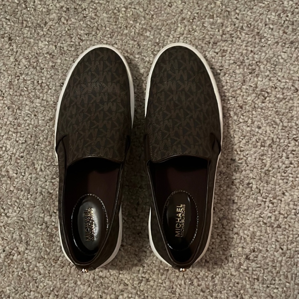 MICHAEL Michael Kors Brown Logo Slip-On Sneakers with White Soles